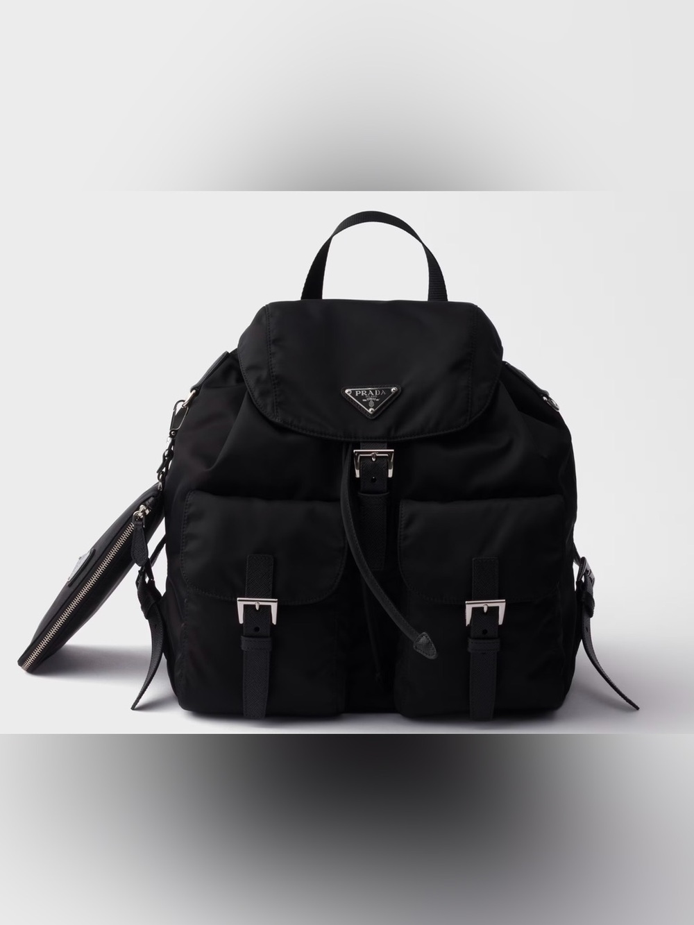 Prada Black Nylon Backpack with Silver Hardware